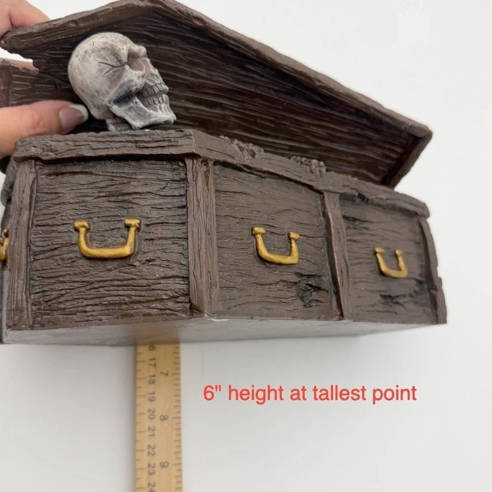 Vintage Halloween Resin Skeleton Rising Coffin Horror Prop Gothic Decor 9.5